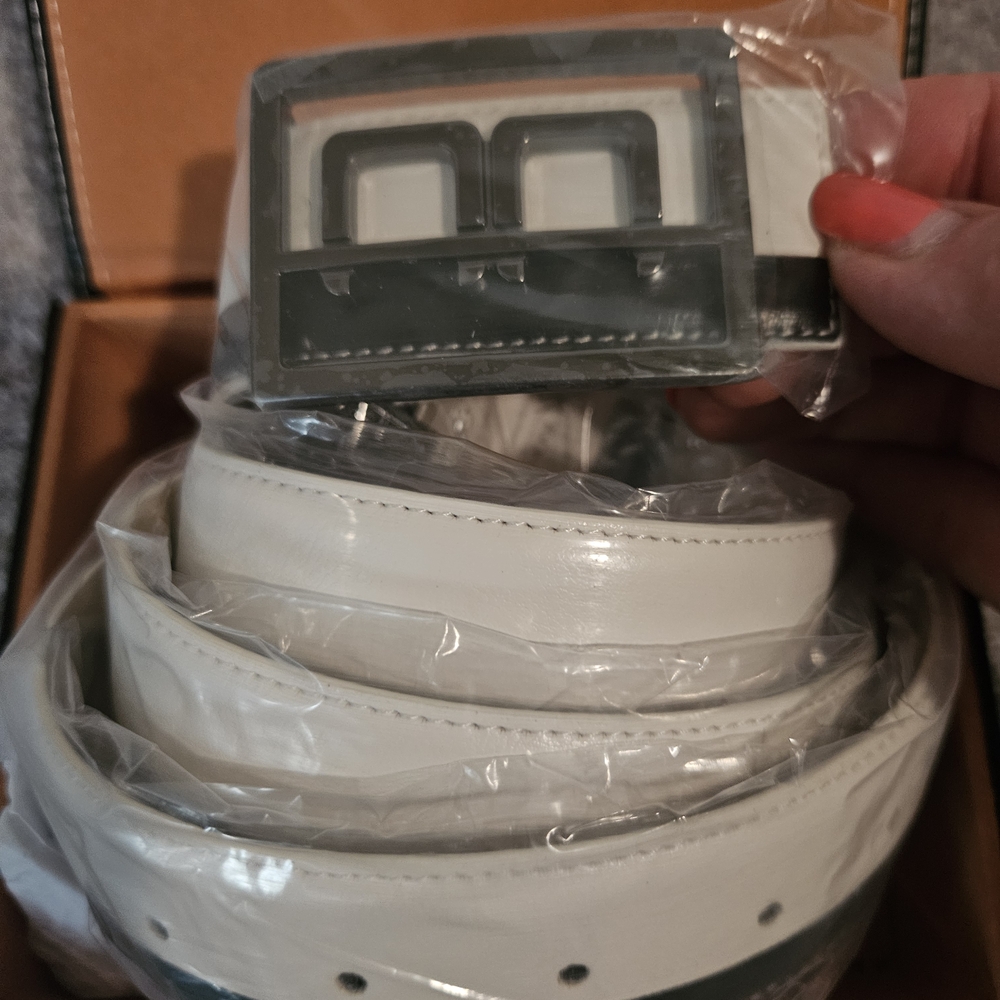 AA Platinum White Leather Belt with Silver Buckle